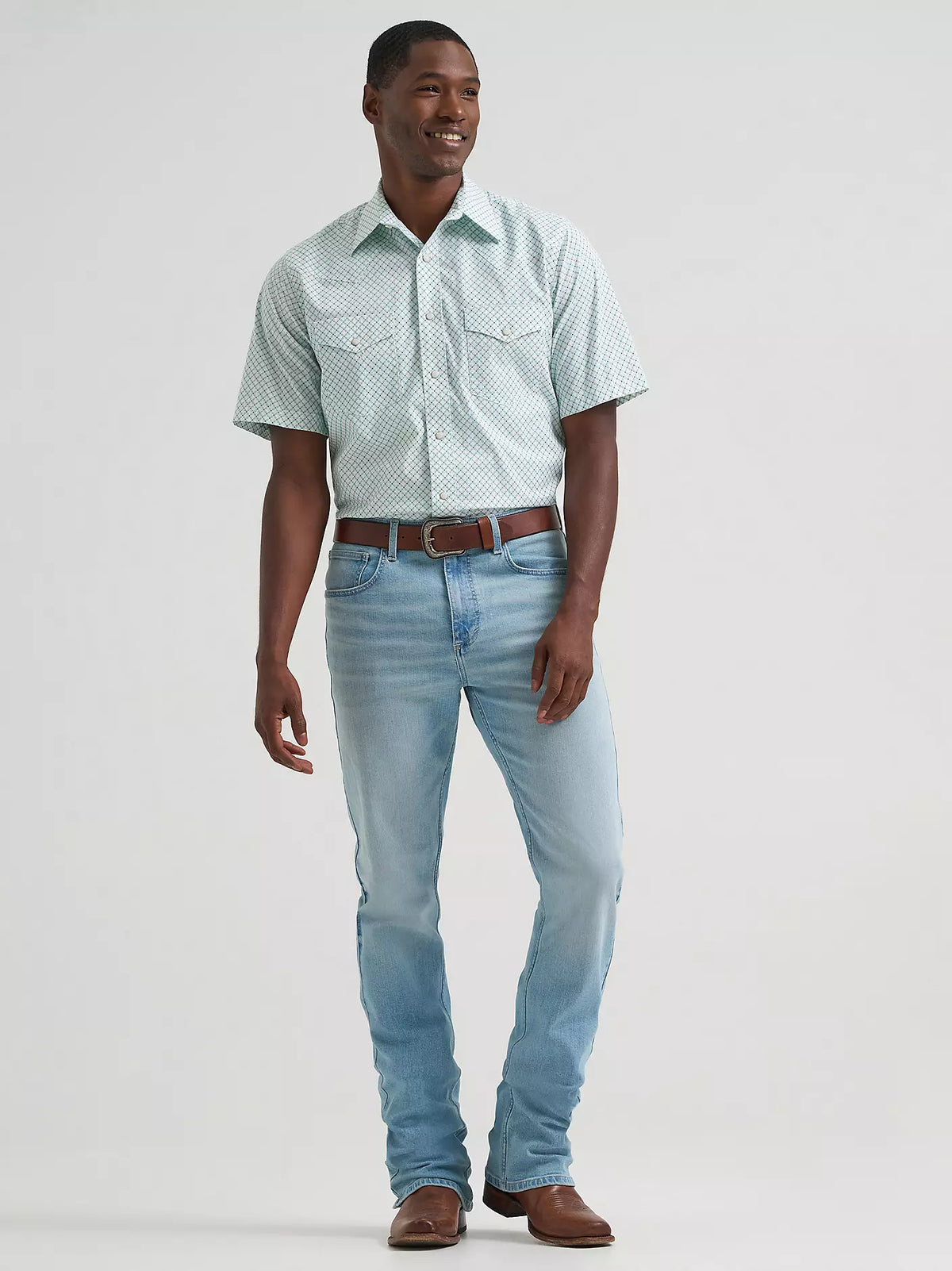 Wrangler Men's 20X Competition S/S Advanced Comfort Western Snap Shirt in Green Crossing