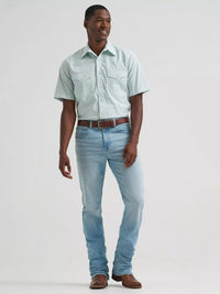Wrangler Men's 20X Competition S/S Advanced Comfort Western Snap Shirt in Green Crossing