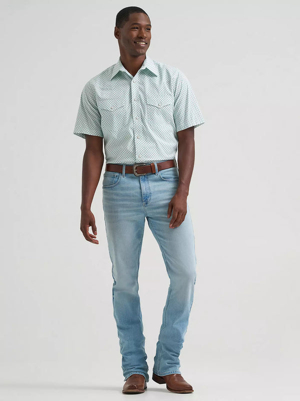 Wrangler Men's 20X Competition S/S Advanced Comfort Western Snap Shirt in Green Crossing