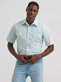 Wrangler Men's 20X Competition S/S Advanced Comfort Western Snap Shirt in Green Crossing