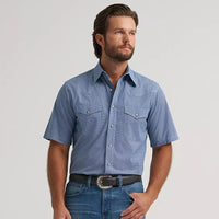Wrangler Men's 20X Competition S/S Advanced Comfort Western Snap Shirt in Navy Geo