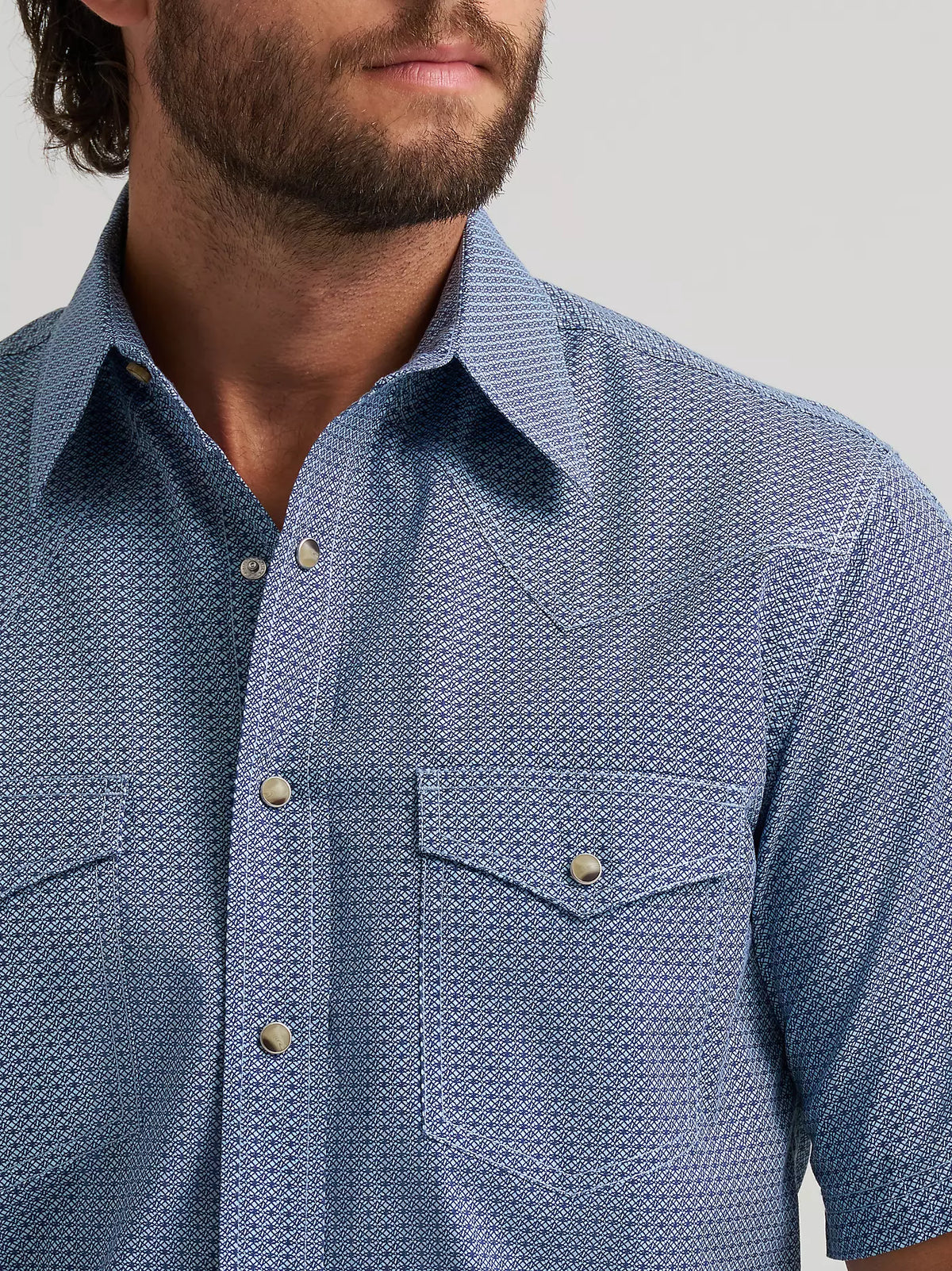 Wrangler Men's 20X Competition S/S Advanced Comfort Western Snap Shirt in Navy Geo