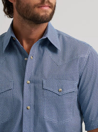 Wrangler Men's 20X Competition S/S Advanced Comfort Western Snap Shirt in Navy Geo