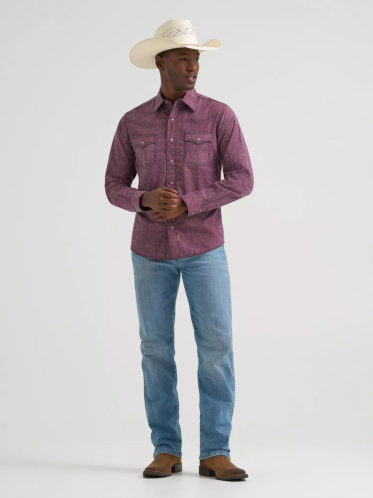 Wrangler Retro Premium Men's L/S Western Snap Shirt in Dark Burgandy