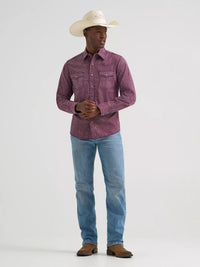 Wrangler Retro Premium Men's L/S Western Snap Shirt in Dark Burgandy