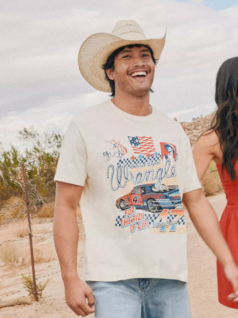 Wrangler Men's Racecar 47 Vintage Fit Graphic T-Shirt in Antique White
