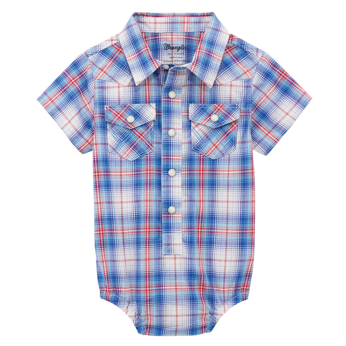 Wrangler Baby Boy's S/S Western Snap Shirt Body Suit in Blue