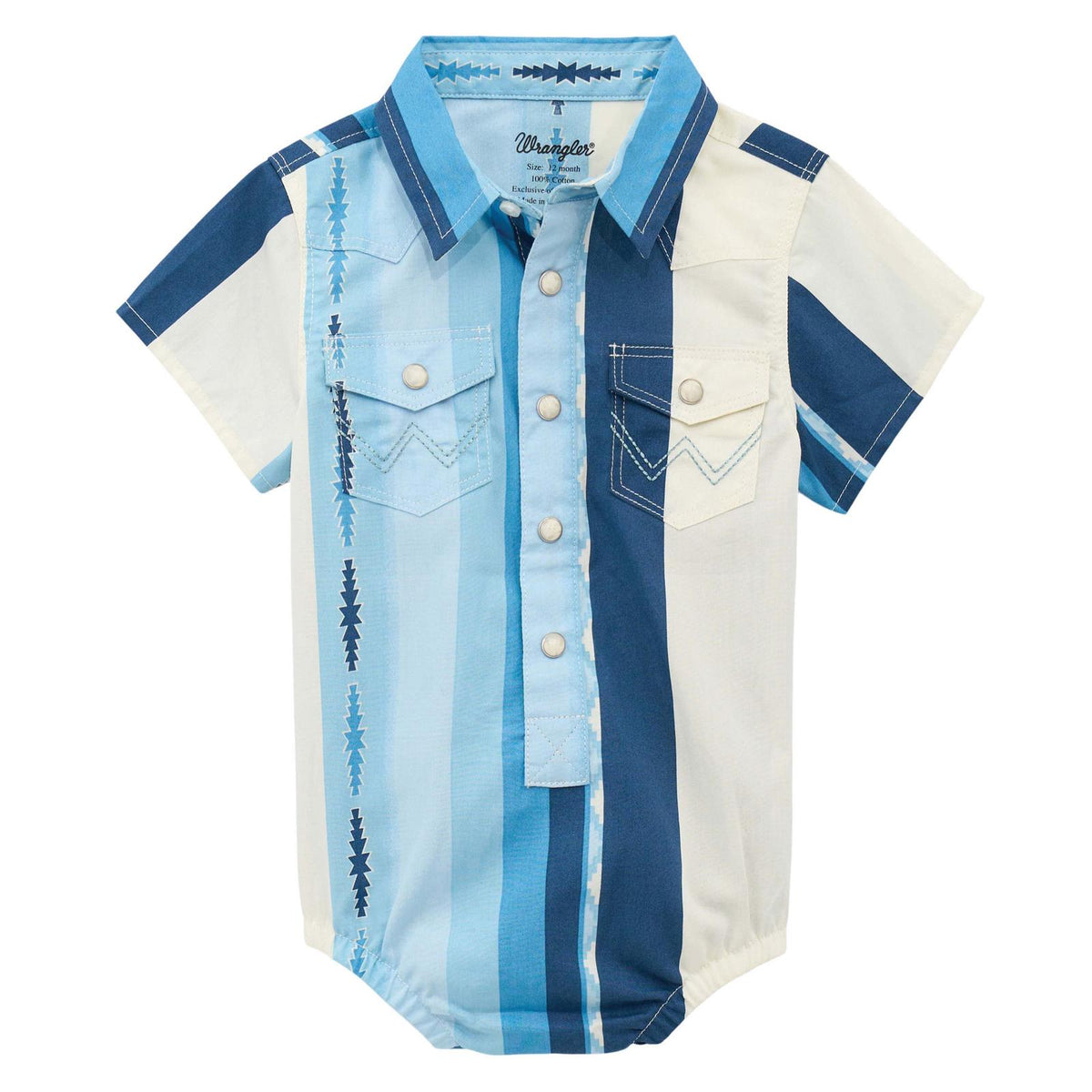 Wrangler Baby Boy's S/S Western Snap Shirt Body Suit in Blue Multi