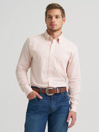 Wrangler Men's L/S Cody Johnson One Pocket Button Down Shirt in Peach Stripe
