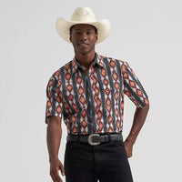 Wrangler Men's S/S Checotah® Western Snap Shirt in Fire Crawl