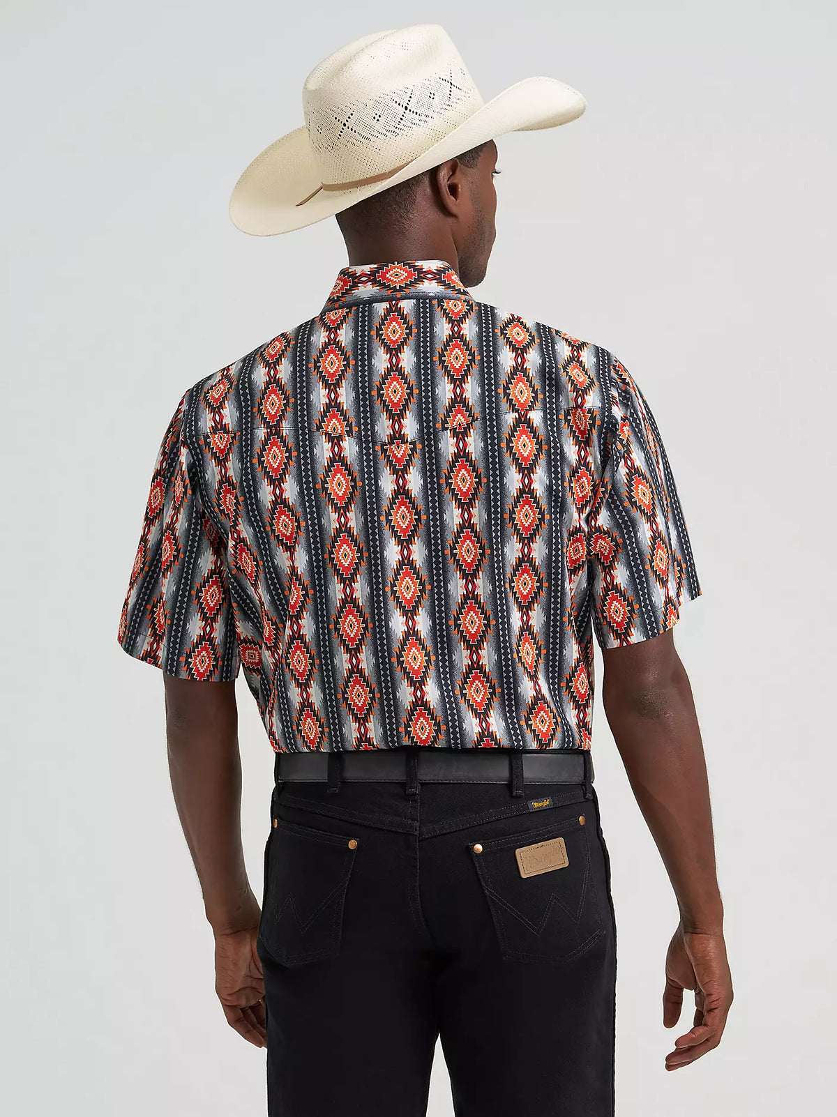 Wrangler Men's S/S Checotah® Western Snap Shirt in Fire Crawl