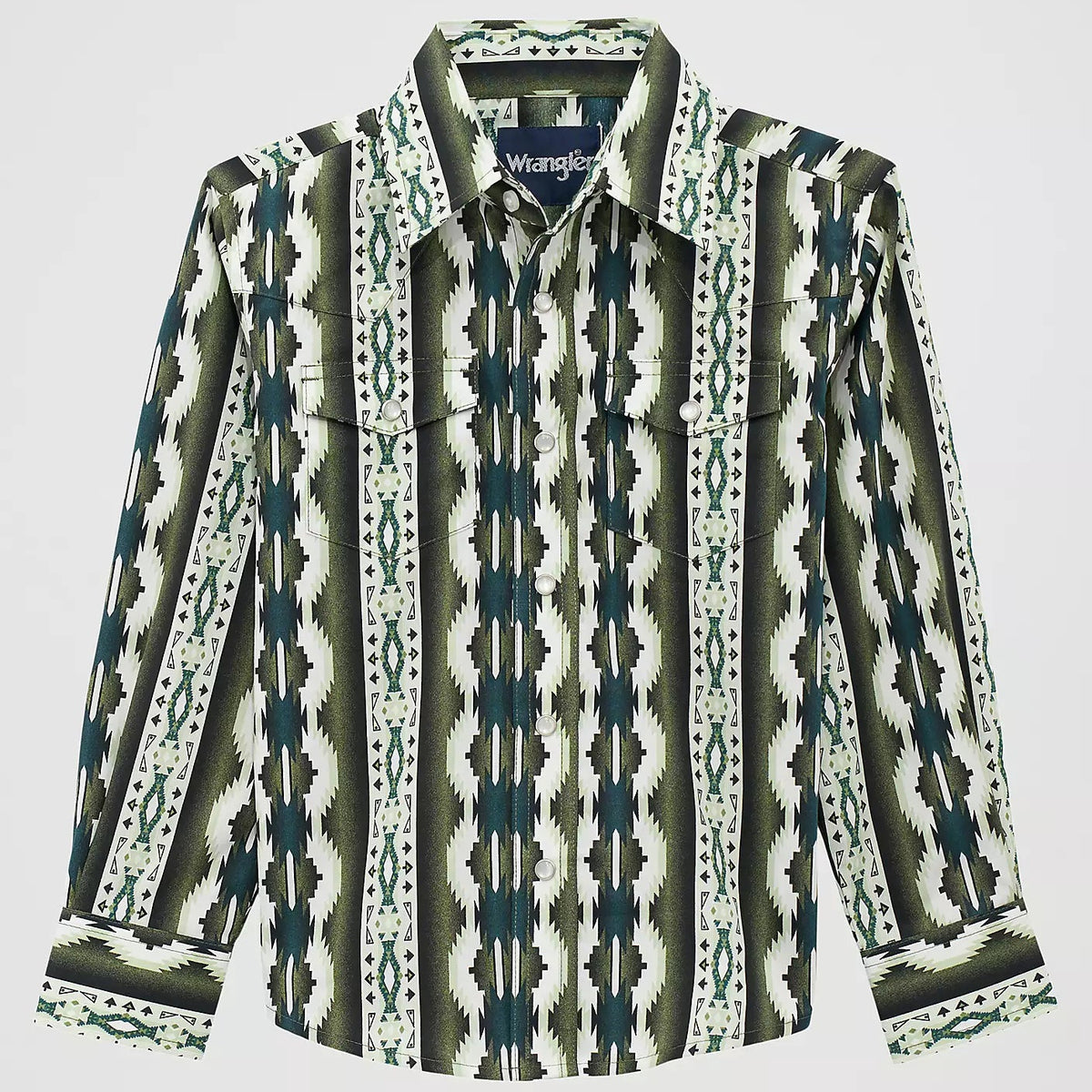 Wrangler Boy's Checotah L/S Western Snap Shirt in Olivine