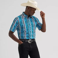 Wrangler Men's S/S Checotah® Western Snap Shirt in Dialed Up Blue