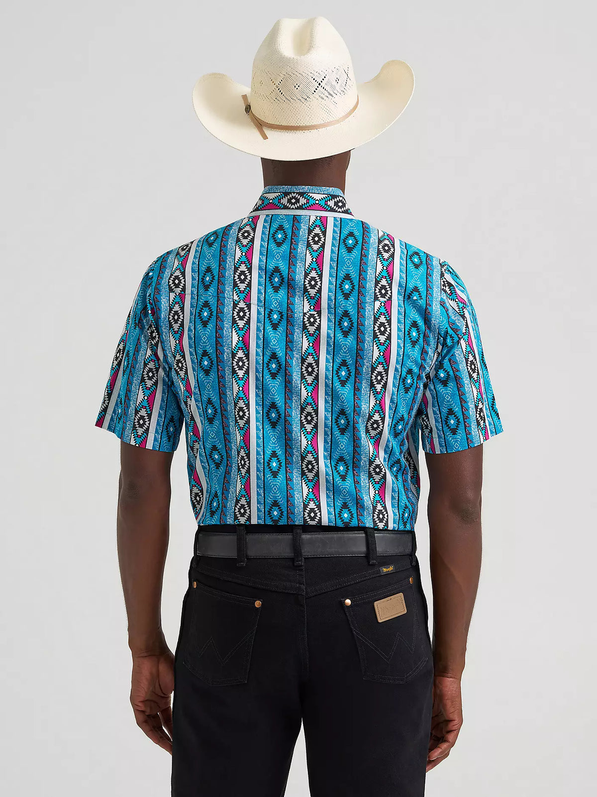 Wrangler Men's S/S Checotah® Western Snap Shirt in Dialed Up Blue