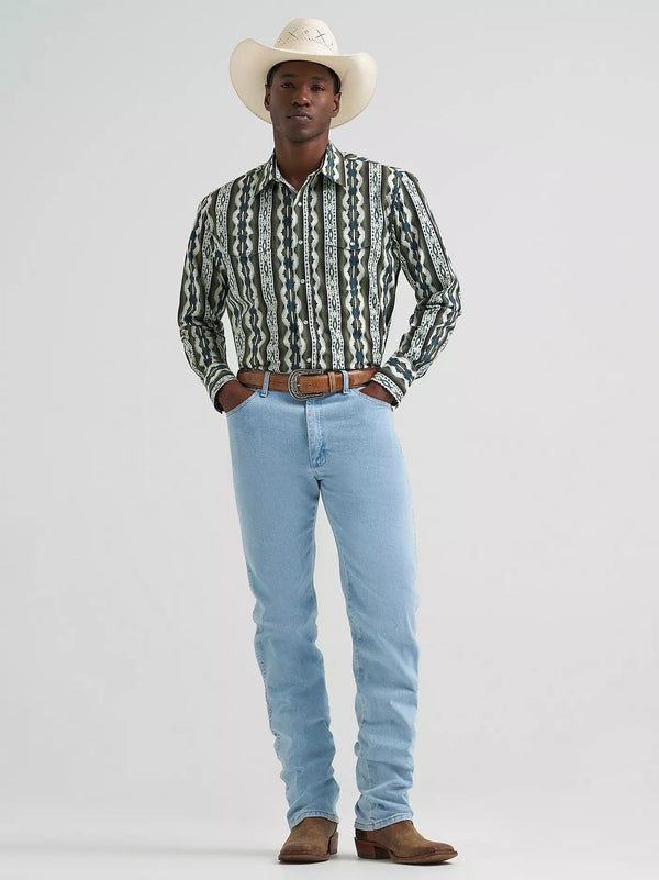 Wrangler Men's Checotah L/S Western Snap Shirt in Olivine Green