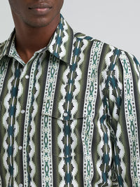 Wrangler Men's Checotah L/S Western Snap Shirt in Olivine Green