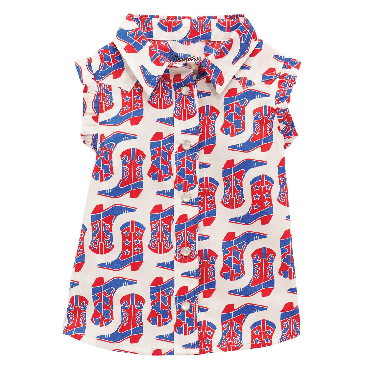 Wrangler Baby Girl's Sleeveless Ruffle Western Snap Shirt in White