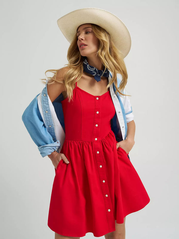 Wrangler Women's Americana Corset Snap Dress in Bright Red
