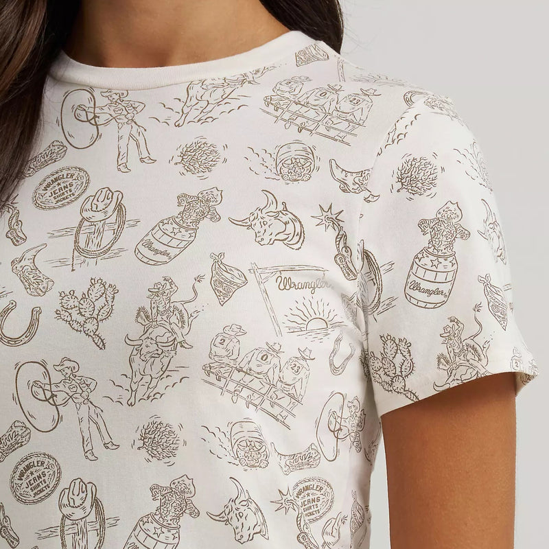 Wrangler Retro Women's Wrangler All Over Print Slim Tee in White