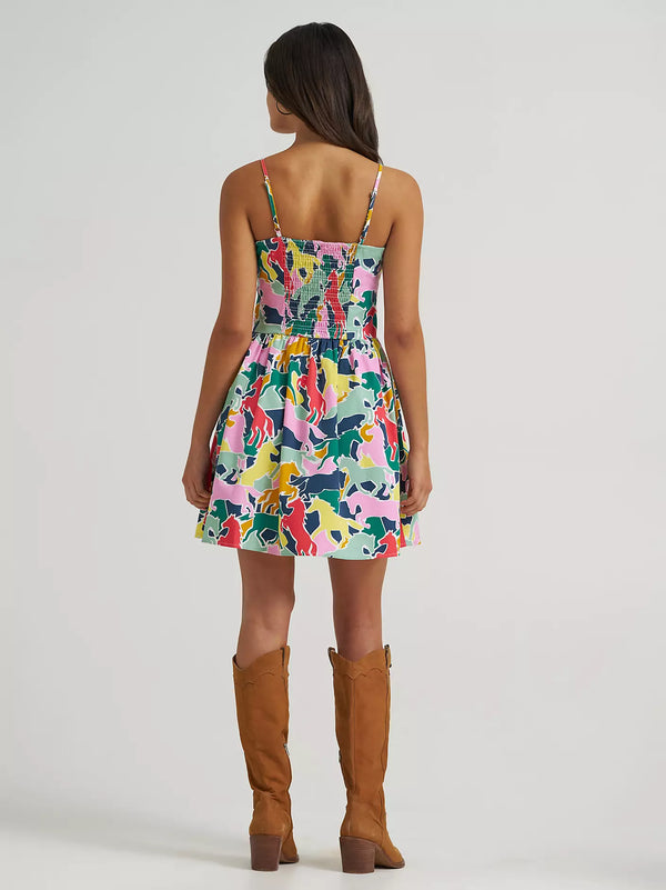 Wrangler Women's Bold Print Corset Snap Dress in Green