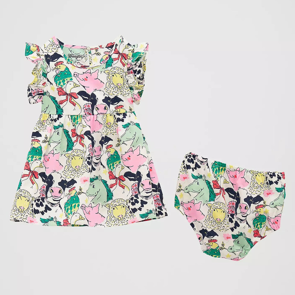 Wrangler Baby Girl's Ruffle Sleeve Print Dress in White