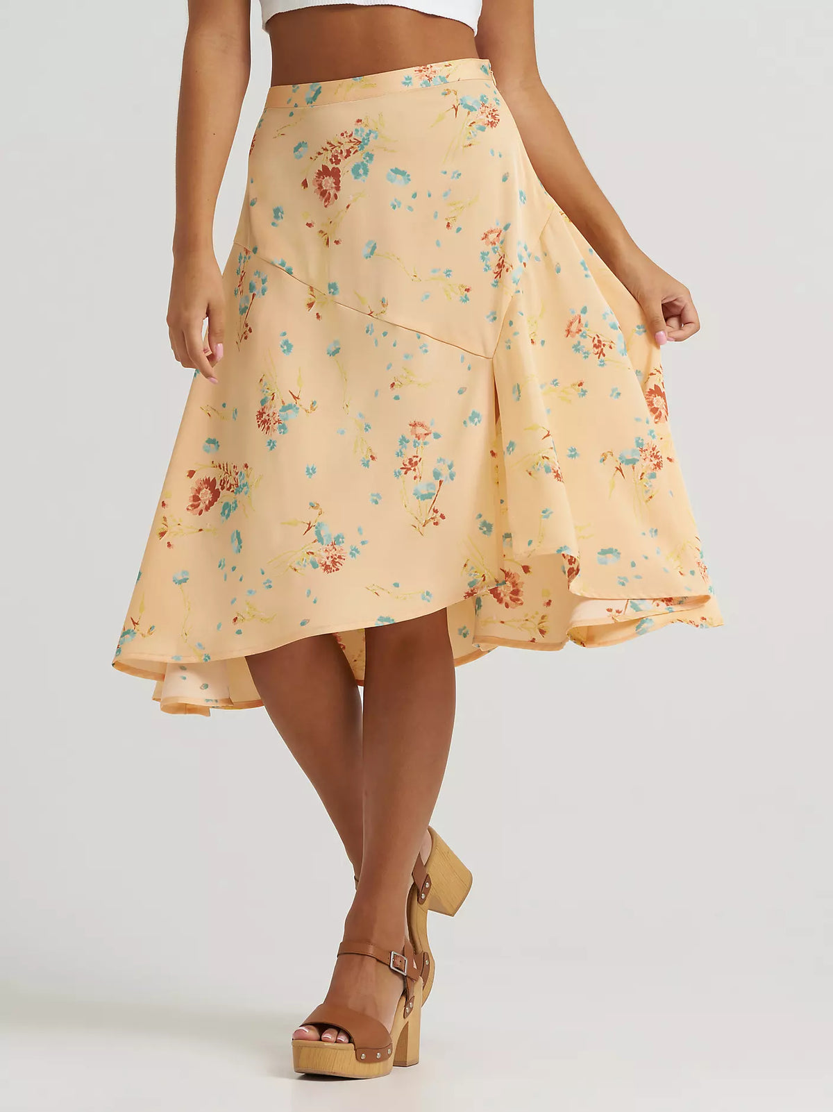 Wrangler Women's Flowy Handkerchief Midi Skirt in Orange Peach