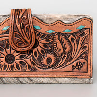American Darling Hair-on-Hide Buckstitch Floral Tooled Leather Snap Wallet