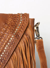 American Darling Turquoise Stone Whip Stitch Leather Fringe Crossbody Bag