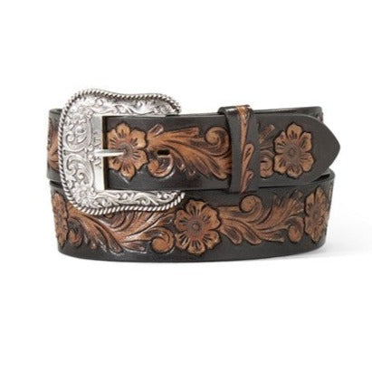 Ariat Women's Black & Brown Hand Tooled Leather Belt