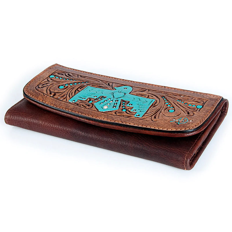 American Darling Leather Aztec Thunder Bird Painted Wallet