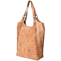 Never Mind! Western Seam Riveted Brown Genuine Leather Tote Bag