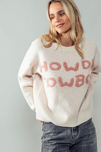 Women's "Howdy Cowboy" Wordy Knit Sweater in Ivory