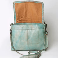 Never Mind! Western Leather Braided Antique Aqua Leather Crossbody Bag