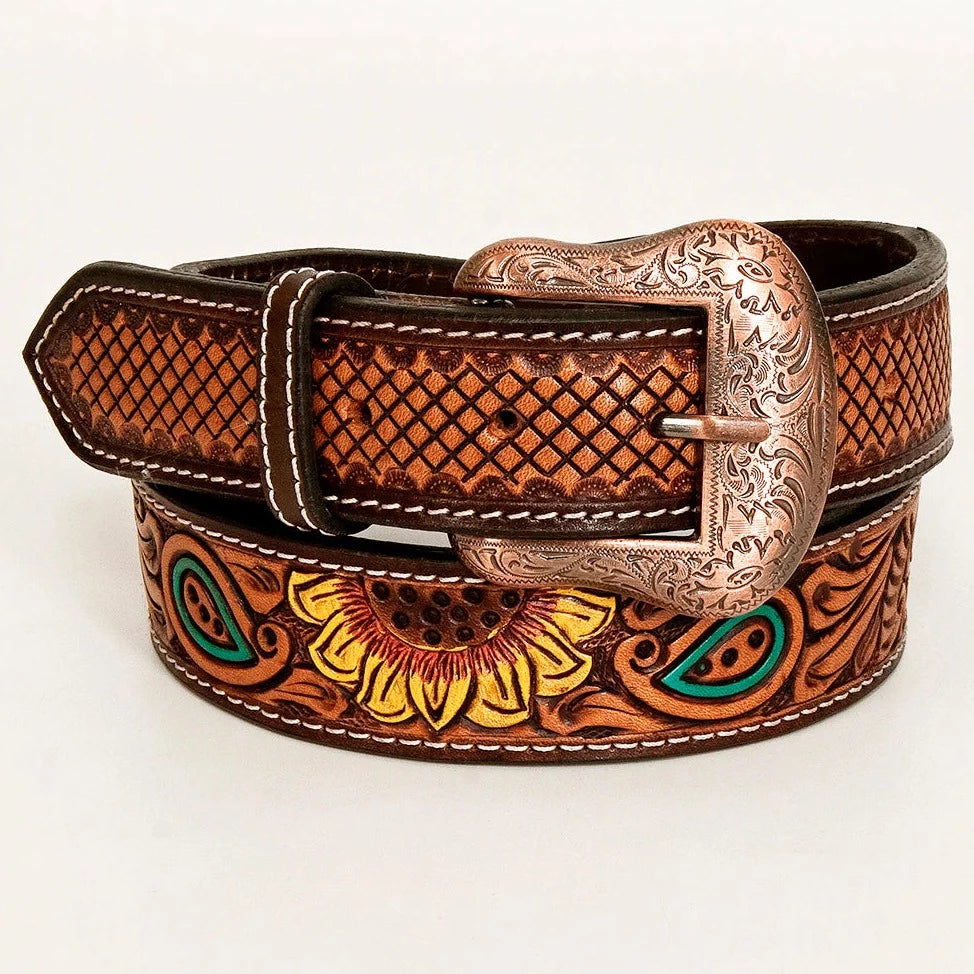 Bar H Equine Sunflower Hand Painted and Tooled Leather Belt