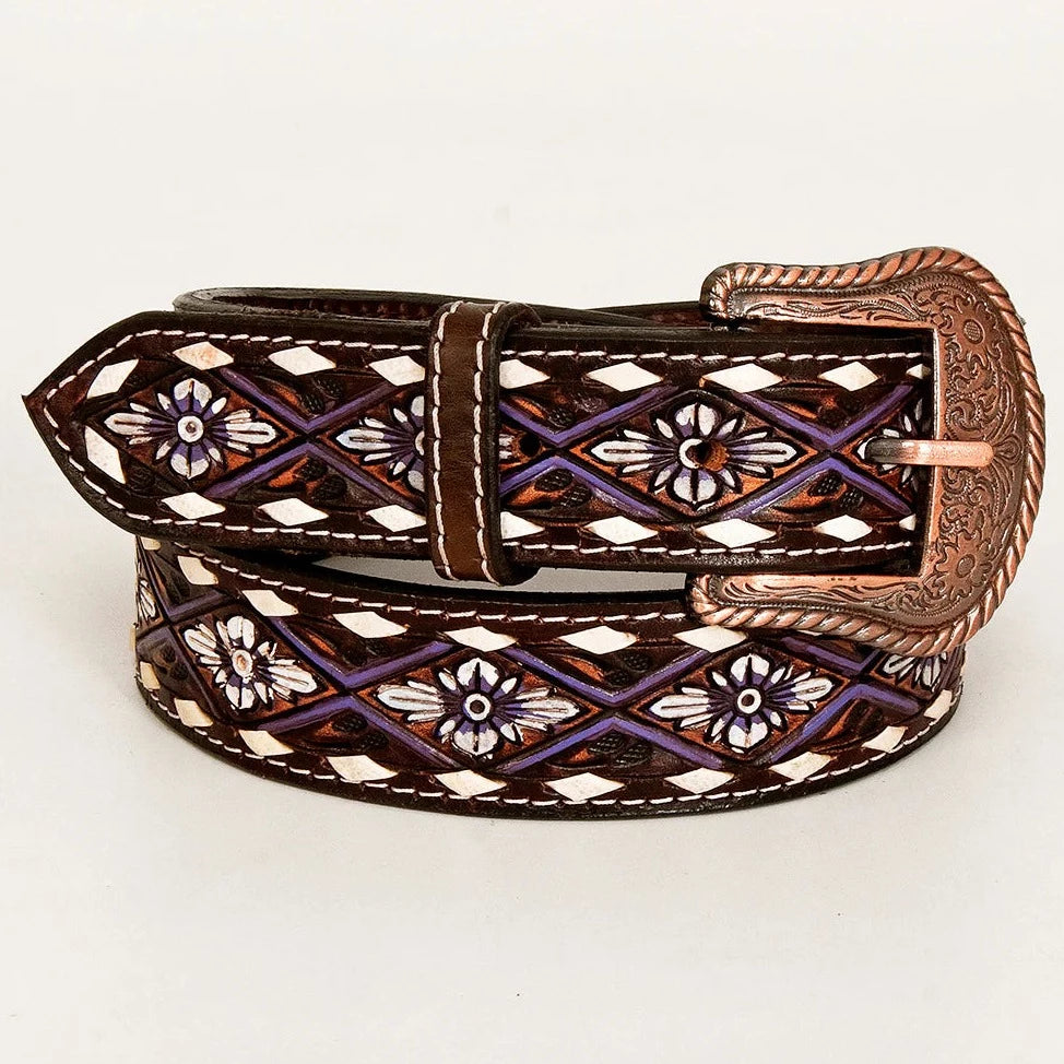 Bar H Equine Purple Hand Painted and Tooled Leather Belt