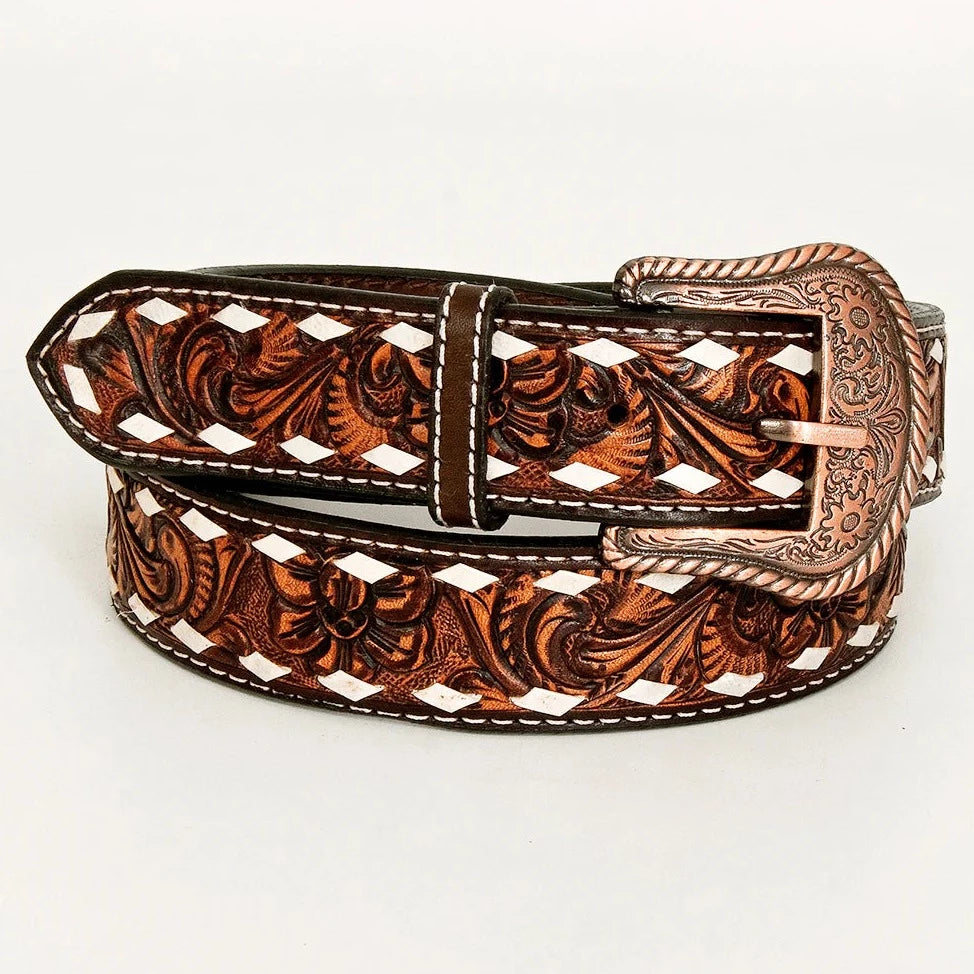 Bar H Equine Floral Tooled Buck Stitch Leather Belt – Branded