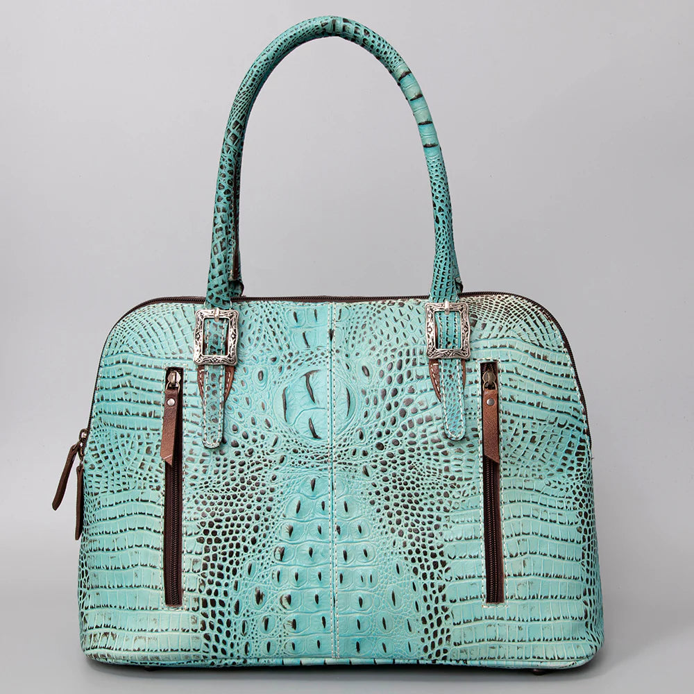 American Darling Crocodile Embossed Leather Western Tote Bag in Turquoise