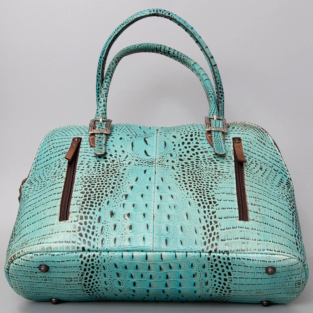 American Darling Crocodile Embossed Leather Western Tote Bag in Turquoise