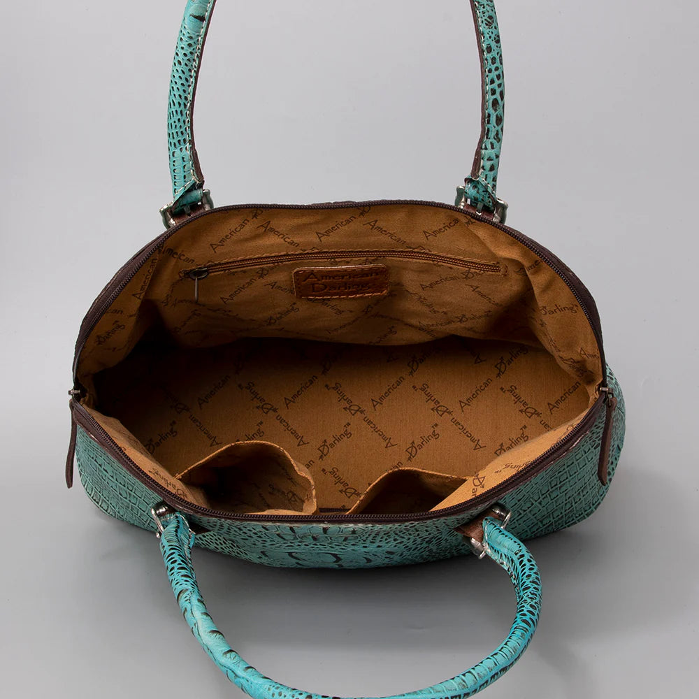 American Darling Crocodile Embossed Leather Western Tote Bag in Turquoise