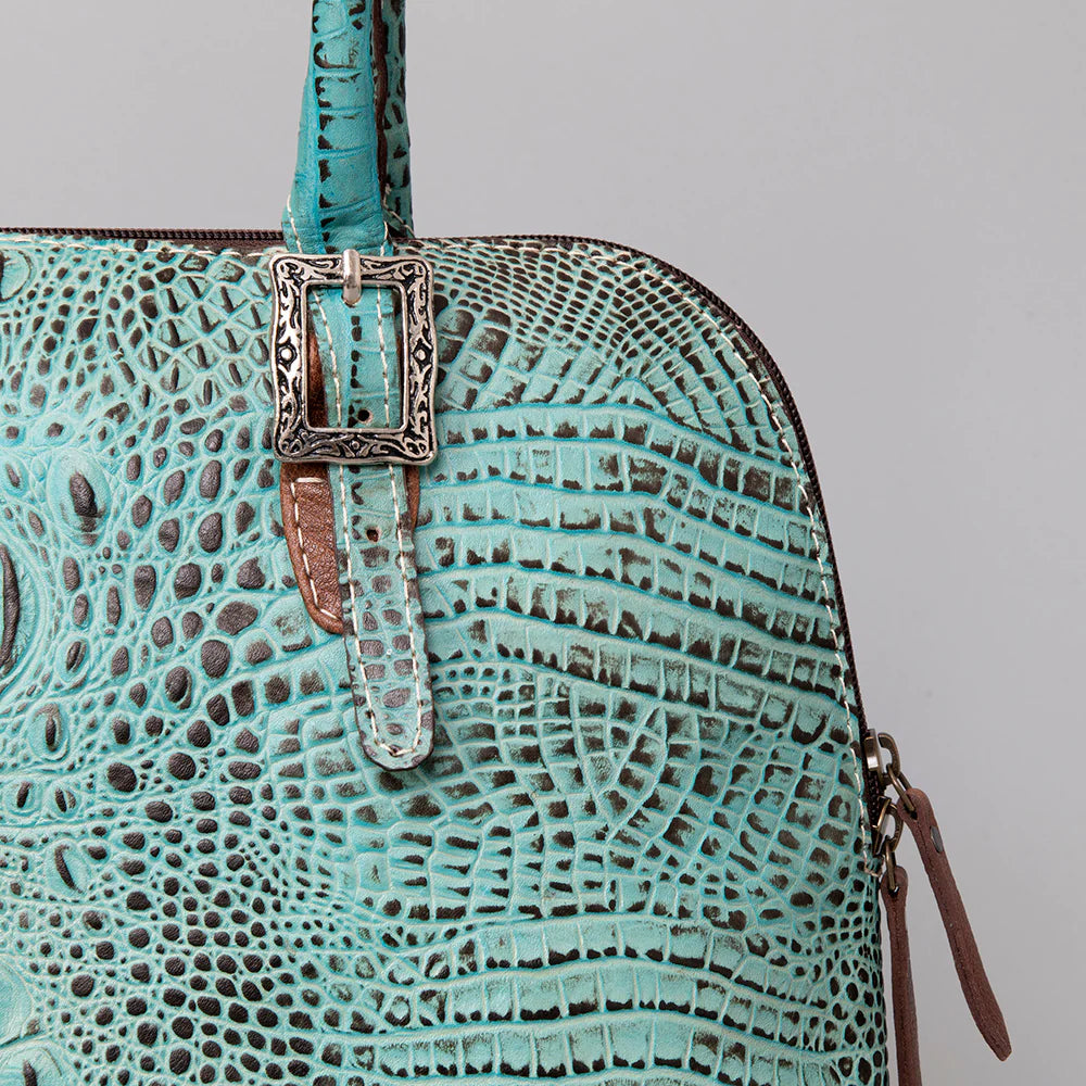 American Darling Crocodile Embossed Leather Western Tote Bag in Turquoise