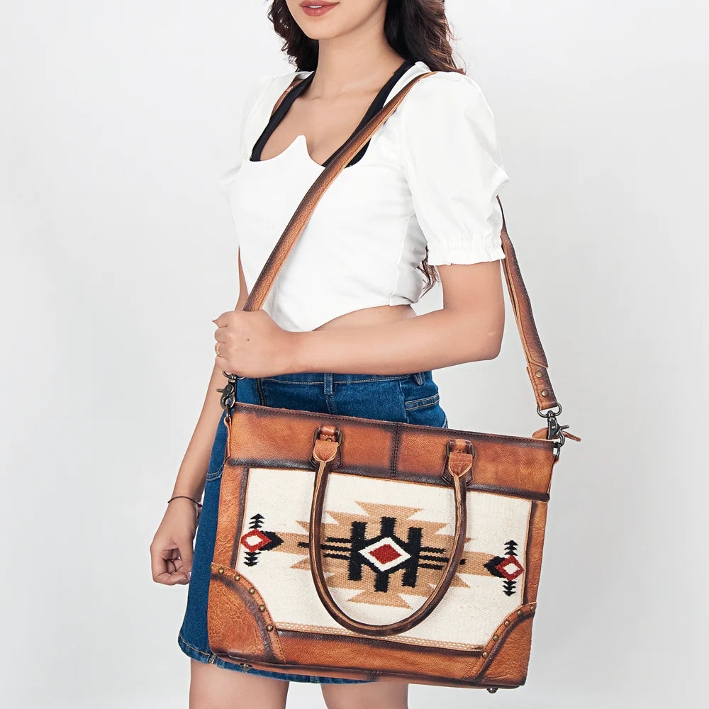 American Darling Concealed Carry Leather Aztec Saddle Blanket Tote Bag