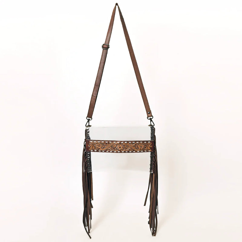 American Darling Floral Tooled Leather & Fringe Clear Crossbody Bag