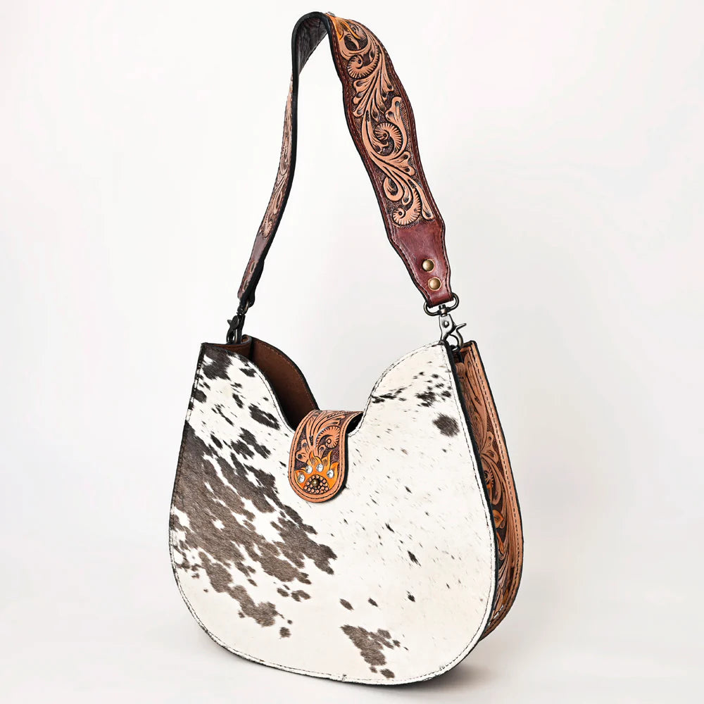 American Darling Western Hair-on-Hide Floral Tooled Leather Hobo Bag