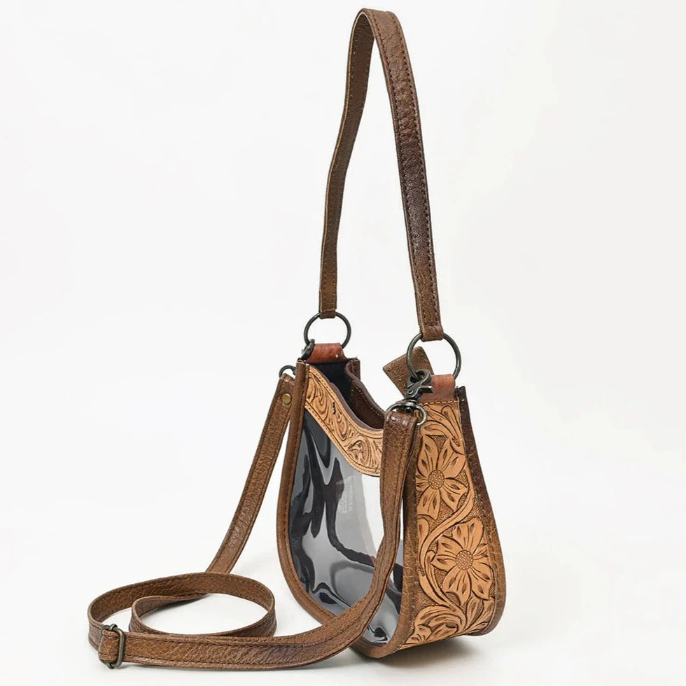 American Darling Floral Tooled Leather Clear Crossbody Tote Bag