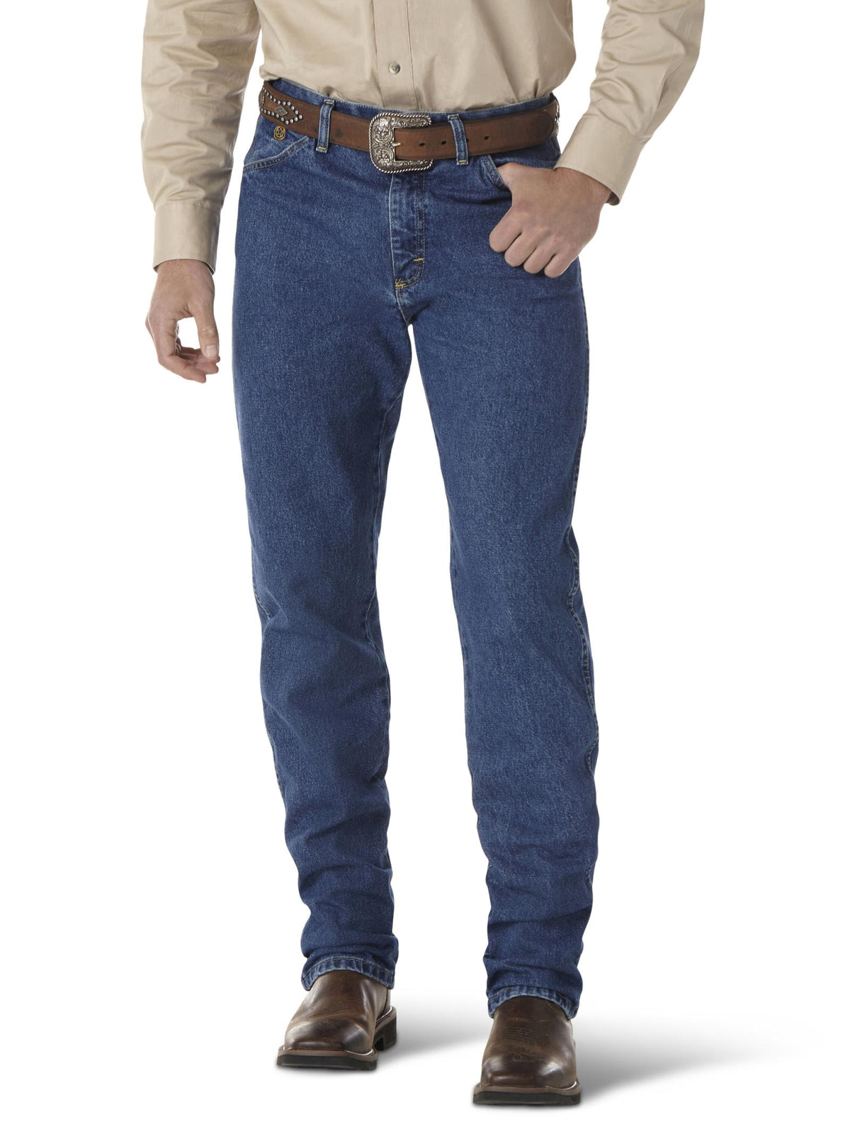 Wrangler Men's George Strait Cowboy Cut Original Fit Jean in Heavyweight Stone Denim
