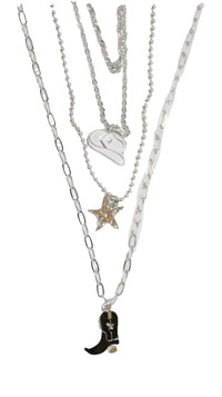 West & Co. Silver Layered Colored Western Icons 4-Chain Necklace