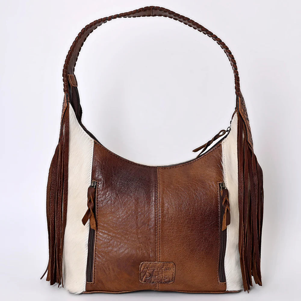 American Darling Western Branded Floral Tooled Hair-on-Hide Leather Hobo Bag