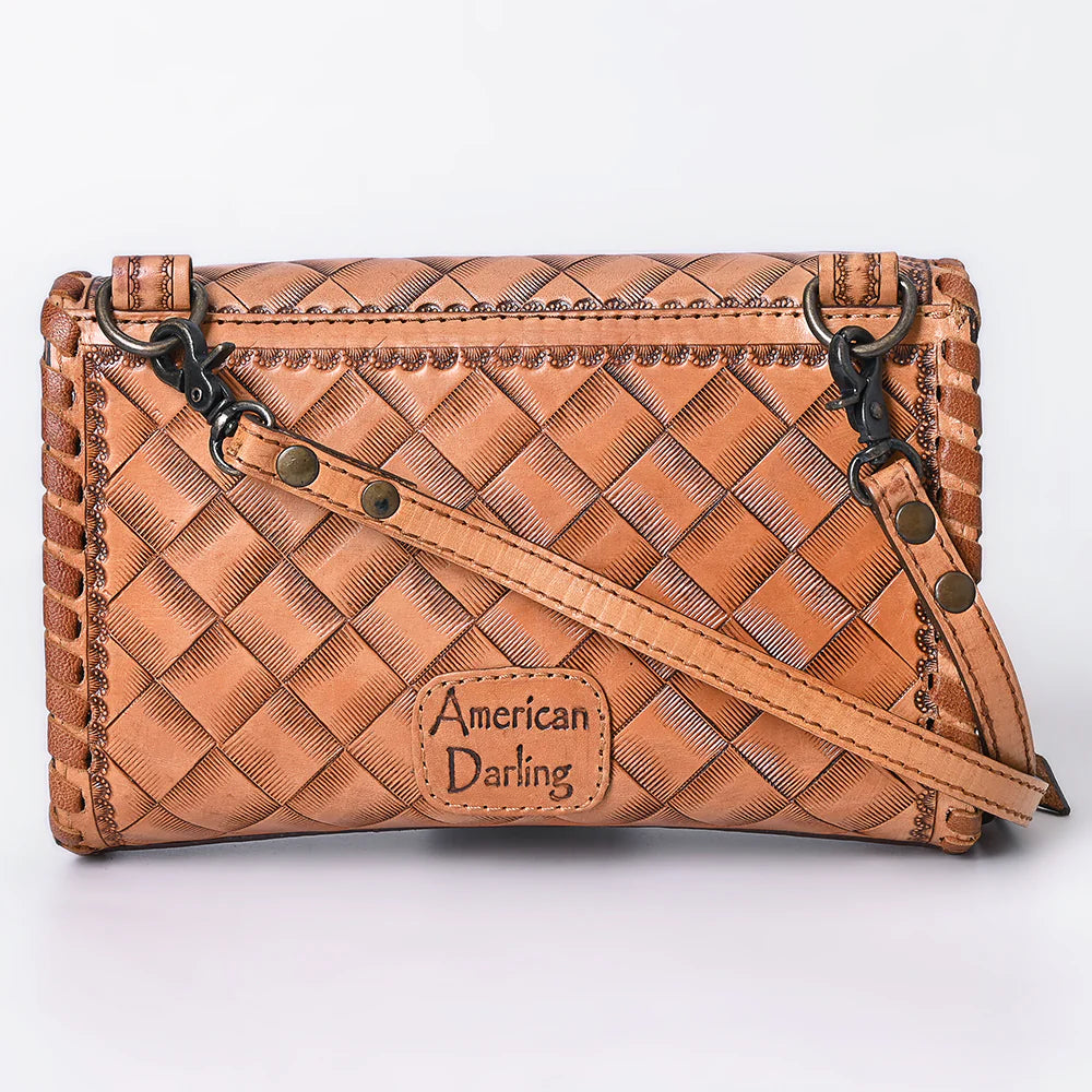 American Darling Hand Tooled Floral Leather Wallet Bag Western Purse