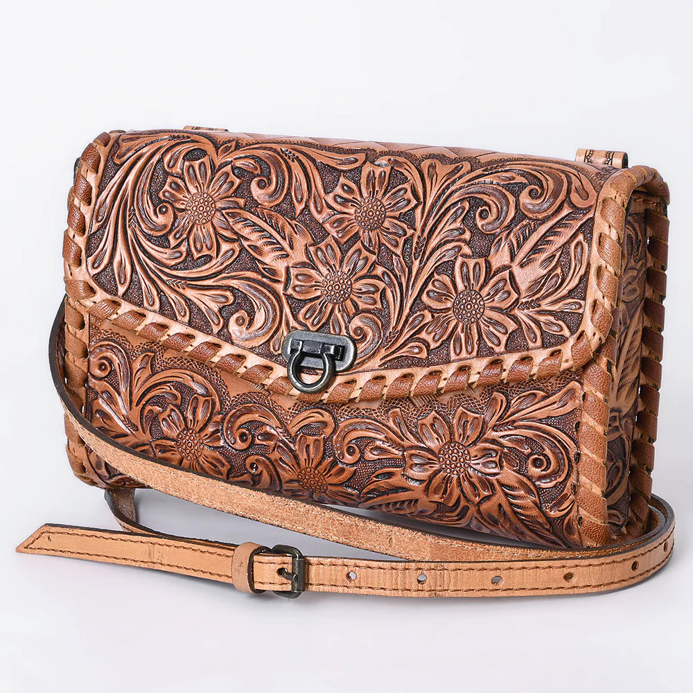 American Darling Hand Tooled Floral Leather Wallet Bag Western Purse