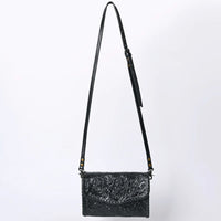 American Darling Hand Tooled Floral Leather Wallet Bag Western Purse in Black